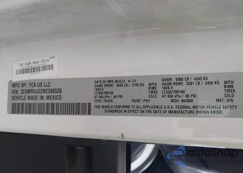 2021 Ram Promaster 3500 Cargo Van High Roof 159 Wb Ext from USA, damaged, VIN 3C6MRVJG2ME566536